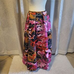 NWT MANISH ARORA Maxi Skirt Pleated Flowy, Size L, Color Pink, Multicolor
